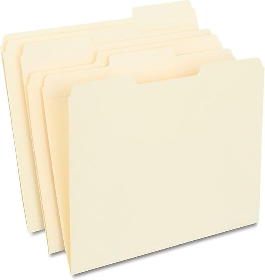 Staples 30% Recycled Reinforced File Folders, Letter Size, 1/3‑Cut Tabs, Manila, Durable Eco‑Friendly Paper Stock, 100/Box by Staples