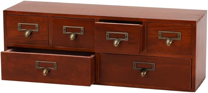 Apothecary Cabinet with Drawers, Apothecary Drawers, Brown 6 Wood Drawer | Vintage Wooden Storage Box Wood Desktop Organizer with Drawer, Library Card Catalog Cabinet by Unknown