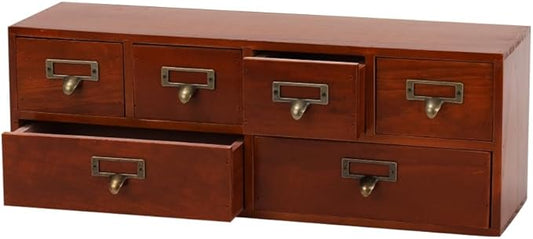 Apothecary Cabinet with Drawers, Apothecary Drawers, Brown 6 Wood Drawer | Vintage Wooden Storage Box Wood Desktop Organizer with Drawer, Library Card Catalog Cabinet by Unknown