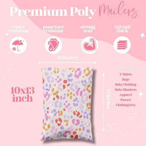 Pretty Package Store Designer Poly Mailers, 10x13, Preppy Leopard, 100 Pack - Image 3