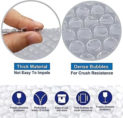 Bubble Cushion Wrap Roll 12 Inch x 700 Feet Total 3/16 Small Bubbles Perforated Every 12" for Packaging Moving Shipping Boxes Supplies - Image 3