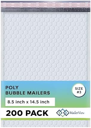 Arctic White Bubble Mailers 8.5x14.5 Poly Padded Mailers #3 200 Pack by MAILERVIEW