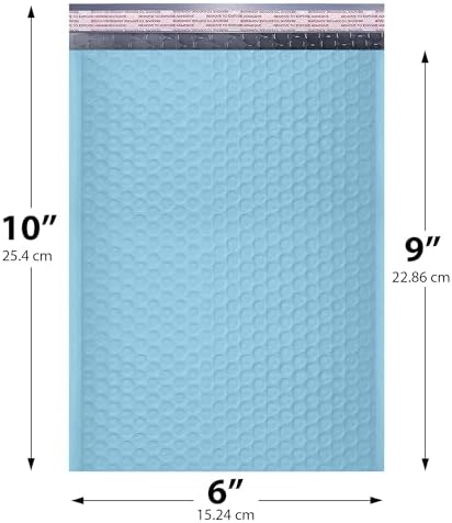Light Blue Bubble Mailers 6x10, Poly Padded Envelopes #0, 250 Pack - Image 2