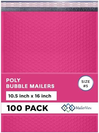 Hot Pink Bubble Mailers 10.5x16, Poly Padded Envelopes #5, 100 Pack by MAILERVIEW