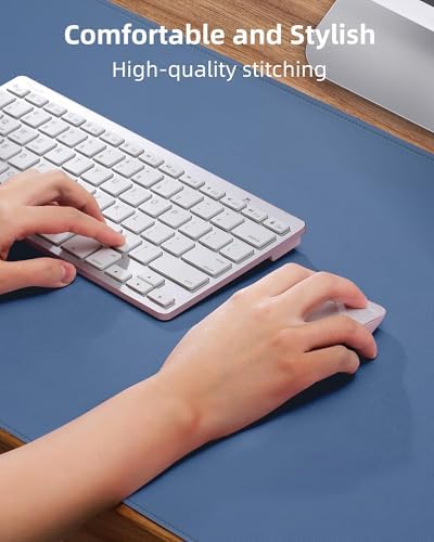 Leather Desk Pad Protector- 48" x 17" Office Desk Mat, Non-Slip PU Leather Mouse Pad, Waterproof Desk Blotter Mat, Desk Cover for Office and Home (Grey Blue) - Image 3