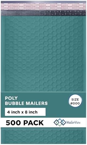 Green Bubble Mailers 4x8, Self Seal Poly Padded Envelopes #000, 500 Pack by MAILERVIEW