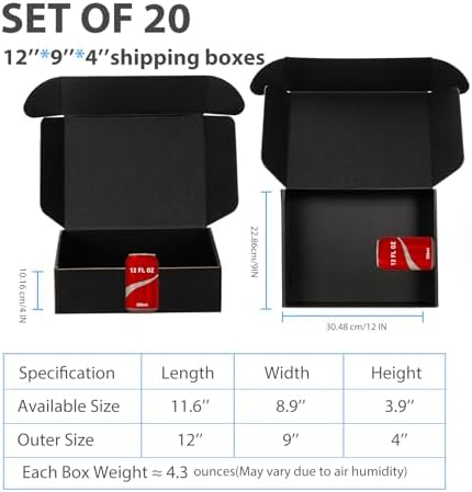 Black Shipping Boxes 12x9x4 Inches, 20 Pack - Image 2