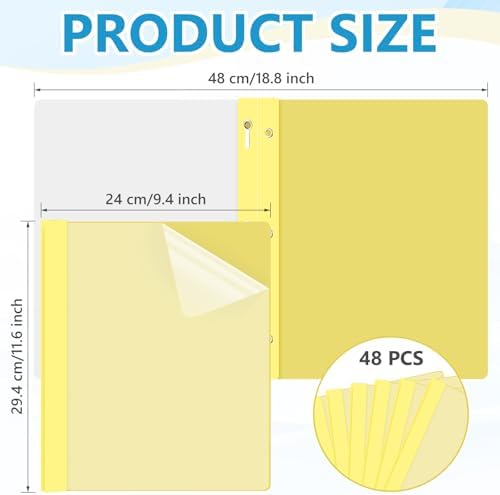 Feifeiya 48 Pack Plastic Report Covers with 3 Prongs Presentation Folders Bulk, 100 Sheet Capacity, Clear Front Report Covers for Presentation Document Paper School Office Supplies (Yellow) - Image 2