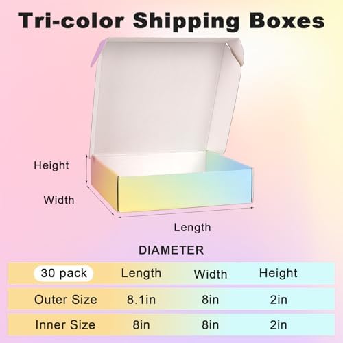 Shipping Boxes for Packaging 8x8x2", 30 Pack Colorful Corrugated Cardboard Boxes, Mailing Boxes for Small Business - Image 2