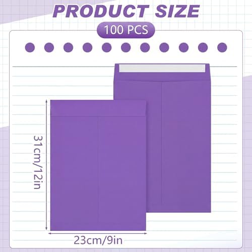 100 Pcs 9'' x 12'' Catalog Envelopes Self Adhesive 32lb Manila Envelopes Kraft Peel & Seal for Secure Mailing Storage Organizing for Office Business Home(Purple) - Image 2