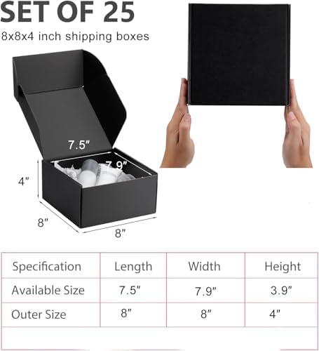 8x8x4 inch Black Shipping Boxes for Small Business- Set of 25 - Image 2