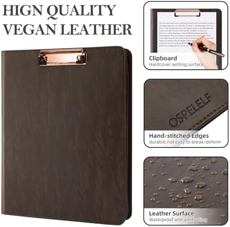 Ospelelf Zippered Portfolio Binder, Leather Clipboard Folder with Storage, 3 Ring Binder 1 Inch, 12.1” Tablet Sleeve, 5 Dividers with Pocket, Refillable Notepad, Card Slot (Brown) - Image 5