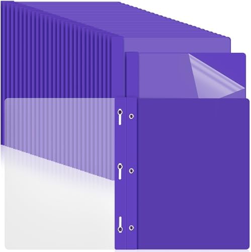 Feifeiya 48 Pack Plastic Report Covers with 3 Prongs Presentation Folders Bulk, 100 Sheet Capacity, Clear Front Report Covers for Presentation Document Paper School Office Supplies (Purple) by Feifeiya