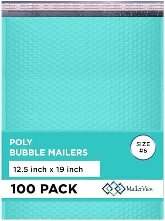 Teal Bubble Mailers 12.5x19.5 Self Seal Poly Padded Envelopes #6, 100 Pack by MAILERVIEW