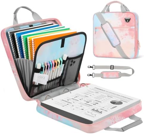MoKo Zipper Binder, 2 inch 3 Ring Binder with 500 Sheet Capacity Multi-Pocket School Bag with Padded Shoulder Strap Handle, School Supplies Organizer for Middle Student, Orange Pink by MoKo