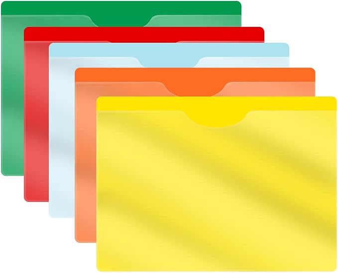 Assorted Vinyl Pocket Folders, Doctor Stuff, Closed Sides, Letter Size, Clear Front Top Loading Job Jacket, Documents Holder for Office, High School and Medical Files, Pack of 25 by DoctorStuff