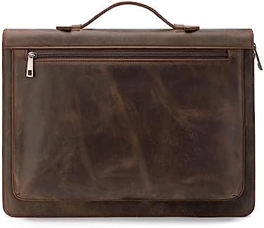 YIWEN Leather Portfolio with Handle, Zippered Front Pocket and Clip by YIWEN