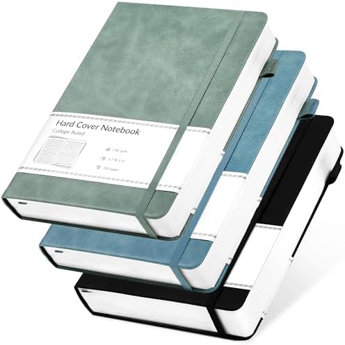 CAGIE 3 Pack Journals Notebooks for Women Men Thick Lined Journaling Notebooks A5 Leather Journals for Writing Hardcover Journal Supplies Diary, Green& Black& Blue by CAGIE