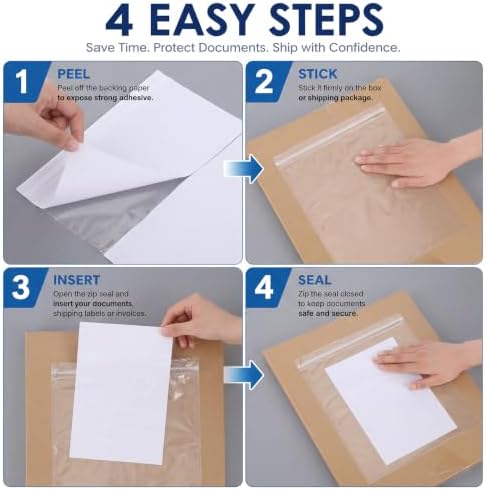 Glenmal 250 Pcs 9.5" x 12" Resealable Packing List Envelopes Clear Self-adhesive Shipping Label Sleeves with Zipper Waterproof Packing List Envelopes for Documents Mailing Labels Invoices Pack Slip - Image 5