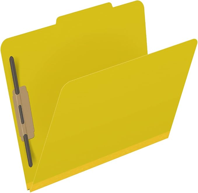25 Pt. Pressboard Classification Folders, 2/5 Cut ROC Top Tab, Letter Size, No Dividers, Yellow (Box of 25) - Image 2