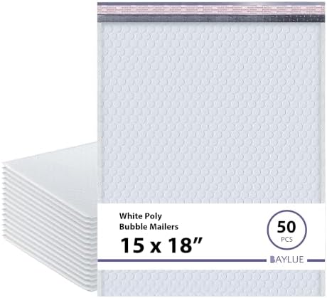 White Bubble Mailers 15x18, Self Seal Poly Padded Envelopes #8, 50 Pack by BAYLUE
