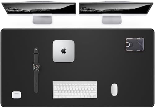 AFIING Leather Desk Pad Protector,48"x24" - Premium Desk Mat, Large Mouse Pad,Non-Slip Desk Blotter,Waterproof Desk Writing Pad for Office and Home(Black) by AFIING