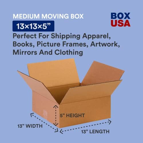 BOX USA Shipping Boxes 13"L x 13"W x 5"H 25-Pack Flat Corrugated Cardboard Box for Packing, Moving and Storage - Image 2