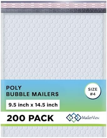 Arctic White Bubble Mailers 9.5x14.5 Poly Padded Mailers #4 200 Pack by MAILERVIEW