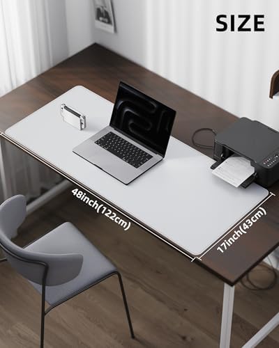 AFIING Large Desk Mat 55" x 24" - PU Leather Desk Pad Protector, Waterproof Non-Slip Extended Mouse Pad for Office Desk, Keyboard, Laptop and Home Workspace (Ivory White) - Image 3
