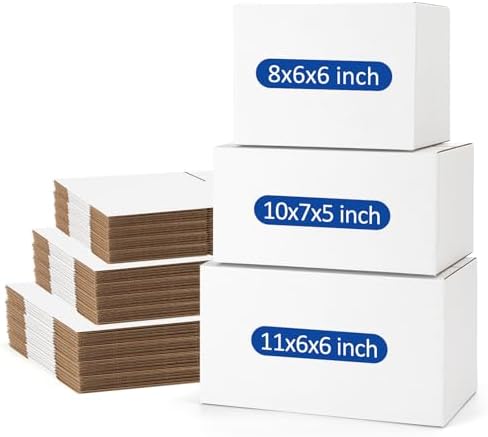 Assorted-Sizes-Shipping-Boxes-45-Pack: 8x6x6 & 10x7x5 & 11x6x6 Small-Shipping-Boxes-Mailers, White Corrugated-Cardboard-Boxes-for-Packing-Small-Business Mailing by POEVER