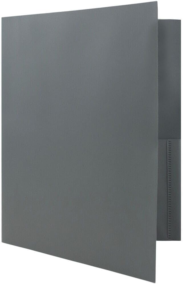 JAM PAPER Plastic 2 Pocket POP Folders - Durable School Folders with Metal Prongs Fastener Clasps - Grey - 24/Pack - Image 3
