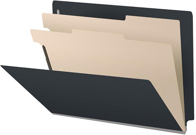Pressboard Classification Folders, Full Cut End Tab, Letter Size, 2 Dividers, Black (Box of 10) by Ecom+Folders