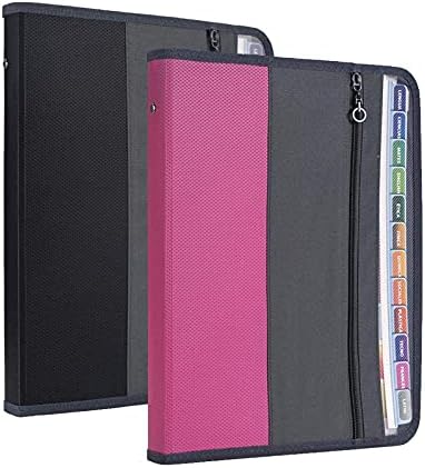 NAFY Expanding File Folders, 2Pack 13 Pockets Document Organizer with Zipper, A4 Letter Size Portable Accordion Expanding File Folders with Multicolor Labels for Office School Supplies (Black+Pink) by Nafy