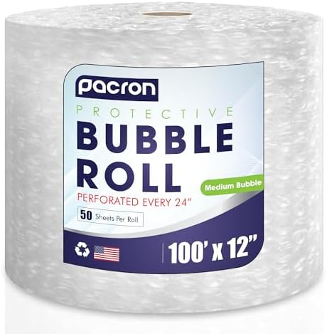 Bubble Roll Wrap 12" x 100', 1-Pack 5/16" Perforated Medium Cushioning by Pacron