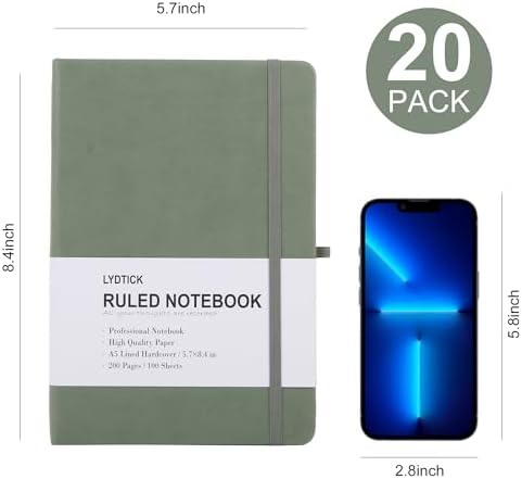 20 Pack Journals for Writing College Ruled Notebooks Journal in Bulk, Hardcover Notebooks (200Pages) for Note Talking, Lined Bullet Journals for Home School Office, 5.7"x8.4", Olive Green - Image 2