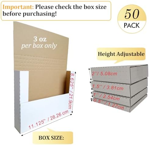 50 Pack Comic Book Shipping Box Mailers, 11 1/8×8 5/8×2" Height-Adjustable - Image 2