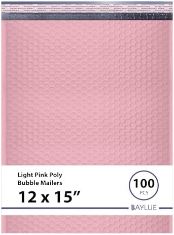 Light Pink Bubble Mailers 12x15, Self Seal Poly Padded Envelopes, 100 Pack by BAYLUE