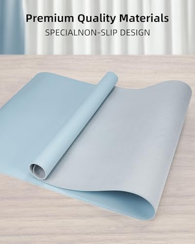 Leather Desk Pad Protector, Mouse Pad, Office Desk Mat, Non-Slip PU Leather Desk Blotter, Laptop Desk Pad, Waterproof Desk Writing Pad for Office and Home (Light Blue, 31.5" x 15.7") - Image 2