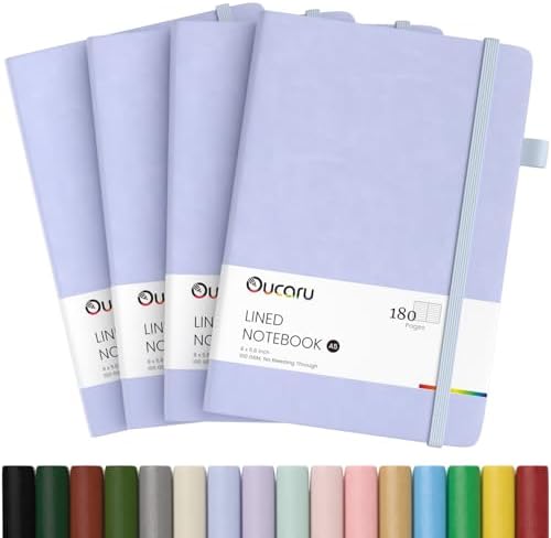 Oucaru 4 Pack A5 Lined Journal Notebook, 180 Pages 100 GSM Paper for Travel by Oucaru