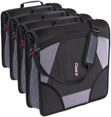 Case-it King Sized Binder 4-Inch D-Ring Jet Black | 800 Sheet Capacity | 5 Subject File Folder | With Shoulder Strap | Pack of 4 by Case-it