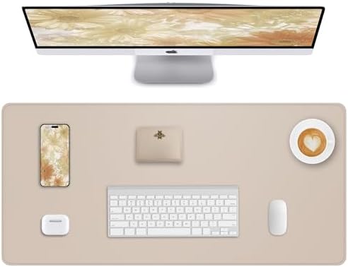 AFIING Extra Large Desk Mat - 55" x 24" PU Leather Non-Slip Desk Pad for Office and Home - Ideal for Large Mouse Pad and Desk Mats on Top of Desks (Beige) by AFIING