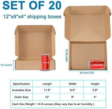 Kraft Brown Shipping Boxes 12x9x4 Inches, 20 Pack - Image 2