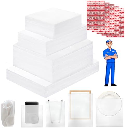 260 pcs Moving Packaging Supplies Set, 200 pcs Cushioning Foam Pouchs&Sheets, 4 Sizes (12"x12",12"x12" Sheets,12"x7.5",7.5"x7.5") With 60 Fragile Stickers,For Moving,Packaging,Storage by Unknown