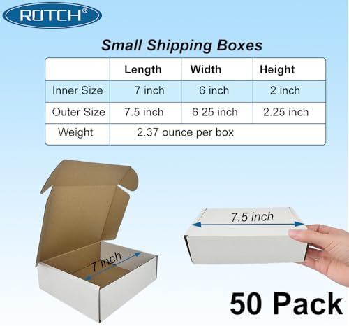 ROTCH 50 Pack 7x6x2'' Small Shipping Boxes, Cardboard Corrugated Mailers for Small Business, White (M762-E-W) - Image 2