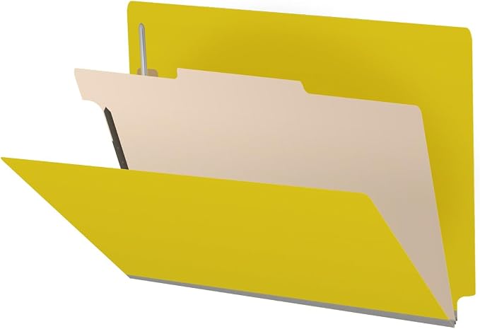 25 Pt. Pressboard Classification Folders, Full Cut End Tab, Letter Size, 1 Divider, Yellow (Box of 10) by Ecom+Folders
