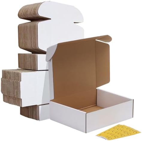 HORLIMER 10x8x3 inches Shipping Boxes Set of 25, White Corrugated Cardboard Box Literature Mailer, 25 Stickers Included by HORLIMER