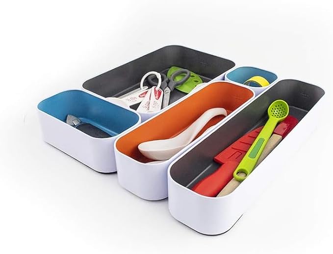 Three by Three Seattle Metal Drawer Organizer Tray Set, 5-Pc (Multicolor) | Deep 2" food-safe metal bins; soft non-scratch base; perfect for kitchen utensils, tools & bulkier drawer items - Image 3