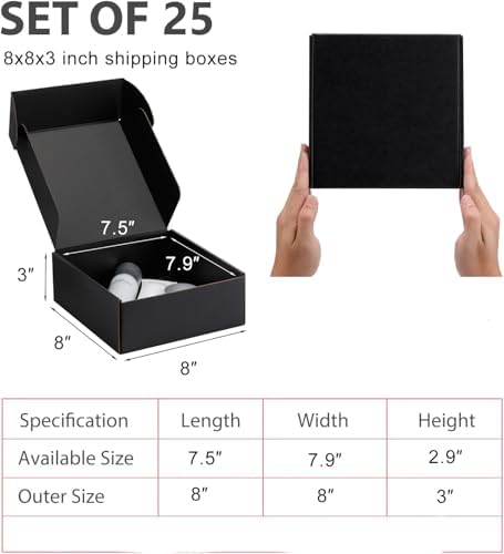8x8x3 inch Black Shipping Boxes for Small Business- Set of 25 - Image 2
