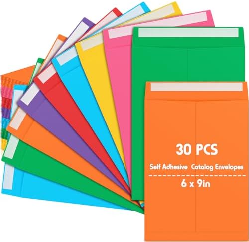 30 Pcs 6'' x 9'' Catalog Envelopes Self Adhesive 32lb Manila Envelopes Kraft Peel & Seal for Secure Mailing Storage Organizing for Office Business Home(Colorful) by Janlaugh