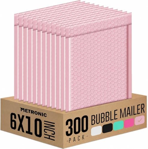 METRONIC Bubble Mailers 6x10" Padded Envelopes Light Pink 300 Pack Sealing by METRONIC
